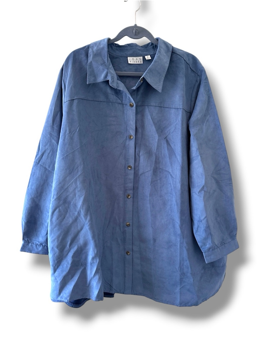 Vtg Joan Rivers Faux Suede Cobalt Blue L/S Button Up Shirt Women’s Plus Size 2X